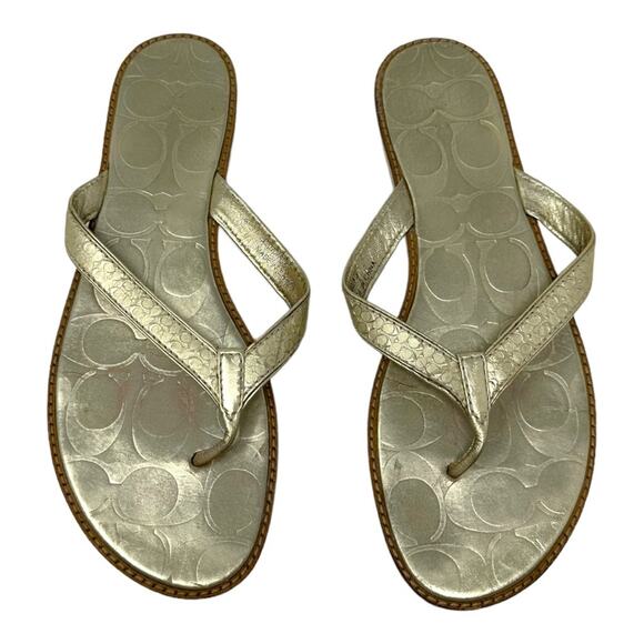 Coach Gold Metallic Debbie Sandals Flip Flops Size 8.5 - Picture 4 of 8
